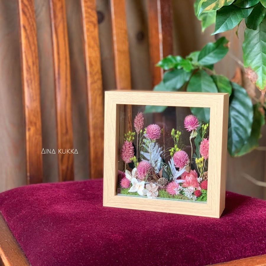 [ガラスフレームアレンジ]ナチュラルピンクガーデン/プリザーブド×ドライフラワー